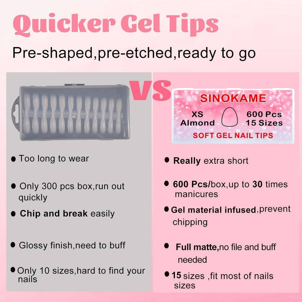 SINOKAME 600pcs 12 sizes box enables precise fit for many nail beds.