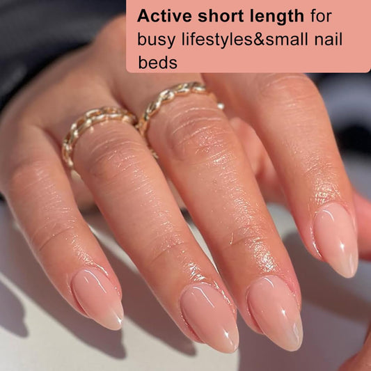 SINOKAME almond nail tips application on natural nail for seamless, natural look.