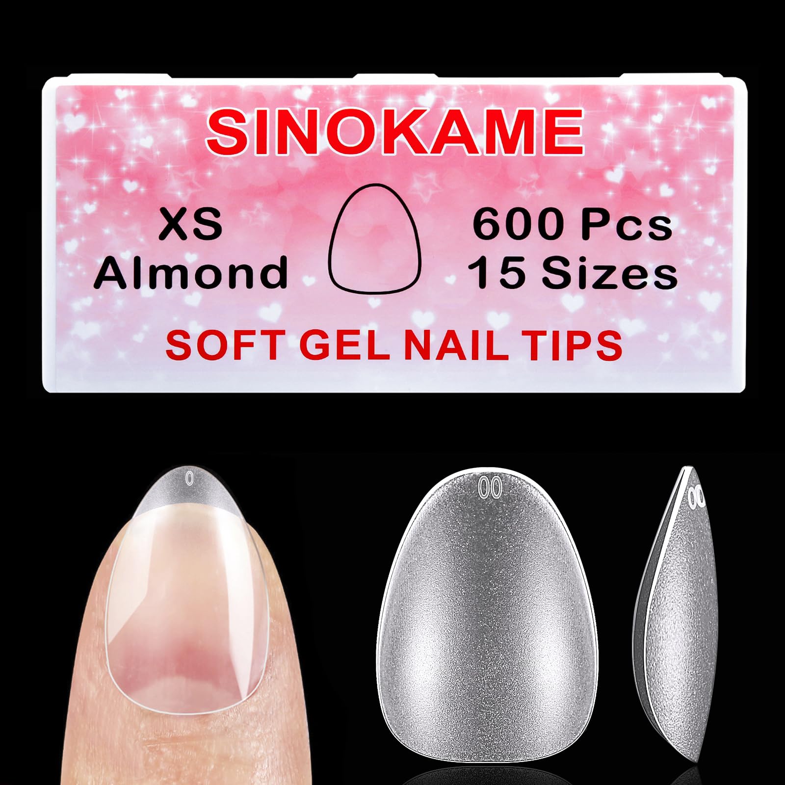 SINOKAME extra short almond tips packaging shown for quick, ready-to-use extensions.
