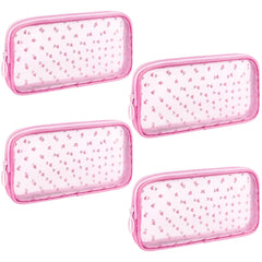 Sinzip heart-print pink mesh pouch front view, ideal for cosmetics organization.