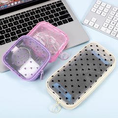 Sinzip heart print purple mesh pouch clear inside view for quick packing checks