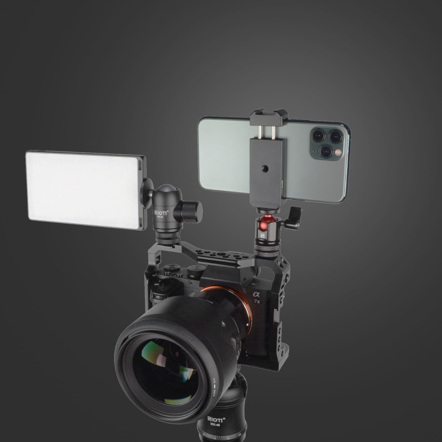 SIOTI cold shoe closeup with accessory demonstrating easy mic or light attachment