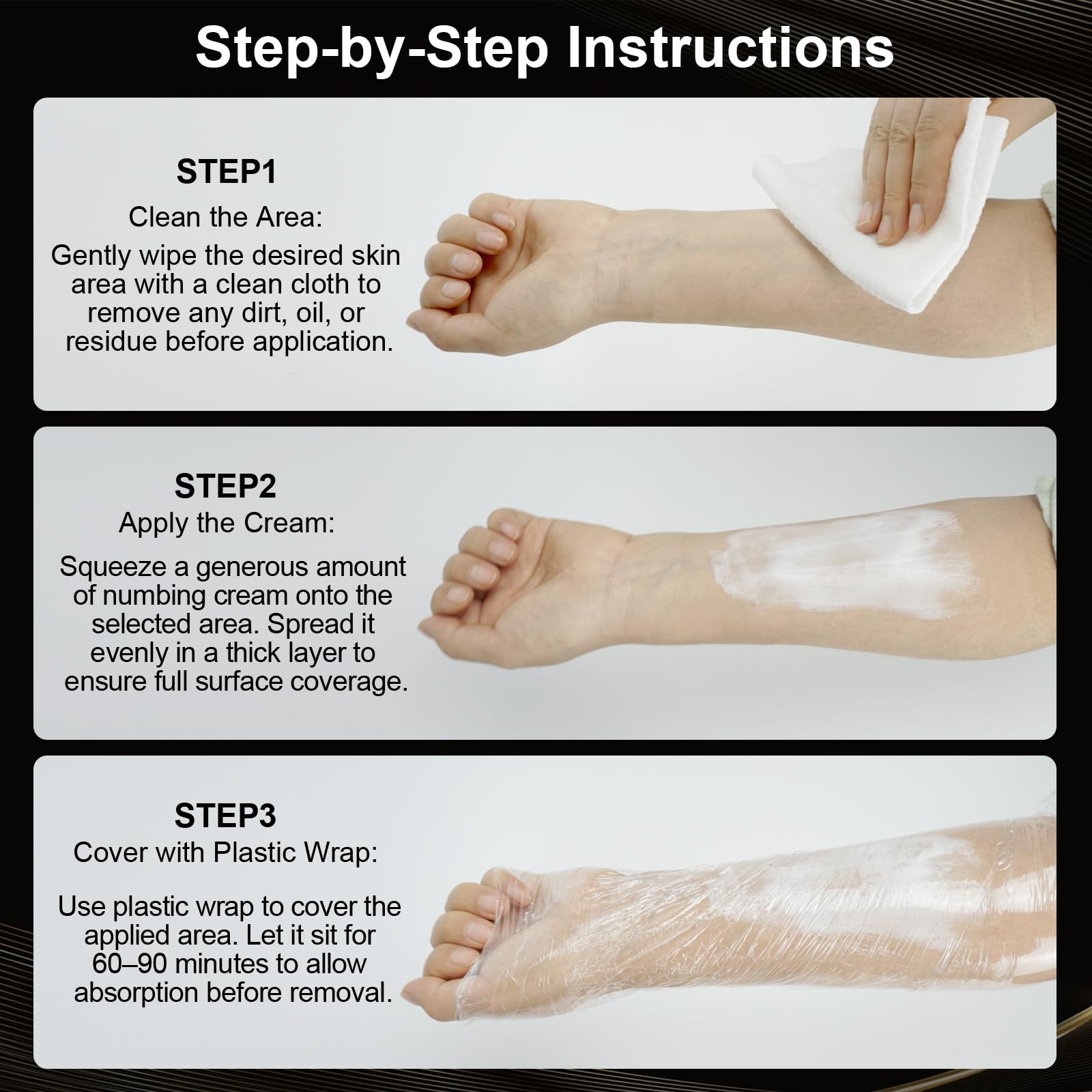 Siripine Numbing Cream texture demonstrates quick absorption and a soft, non-greasy finish.