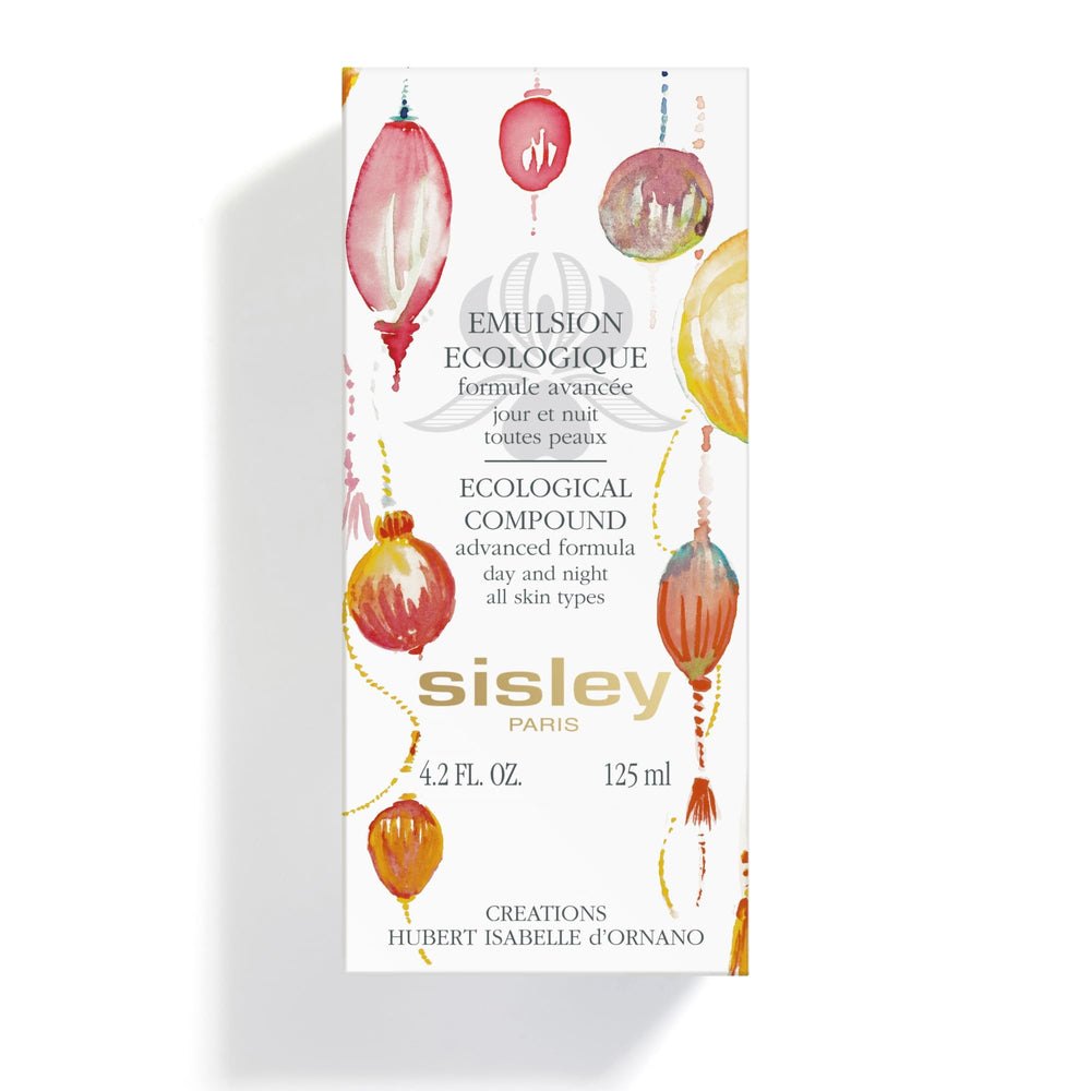 Sisley Paris Ecological Compound bottle on vanity shot highlights luxurious skincare ritual.
