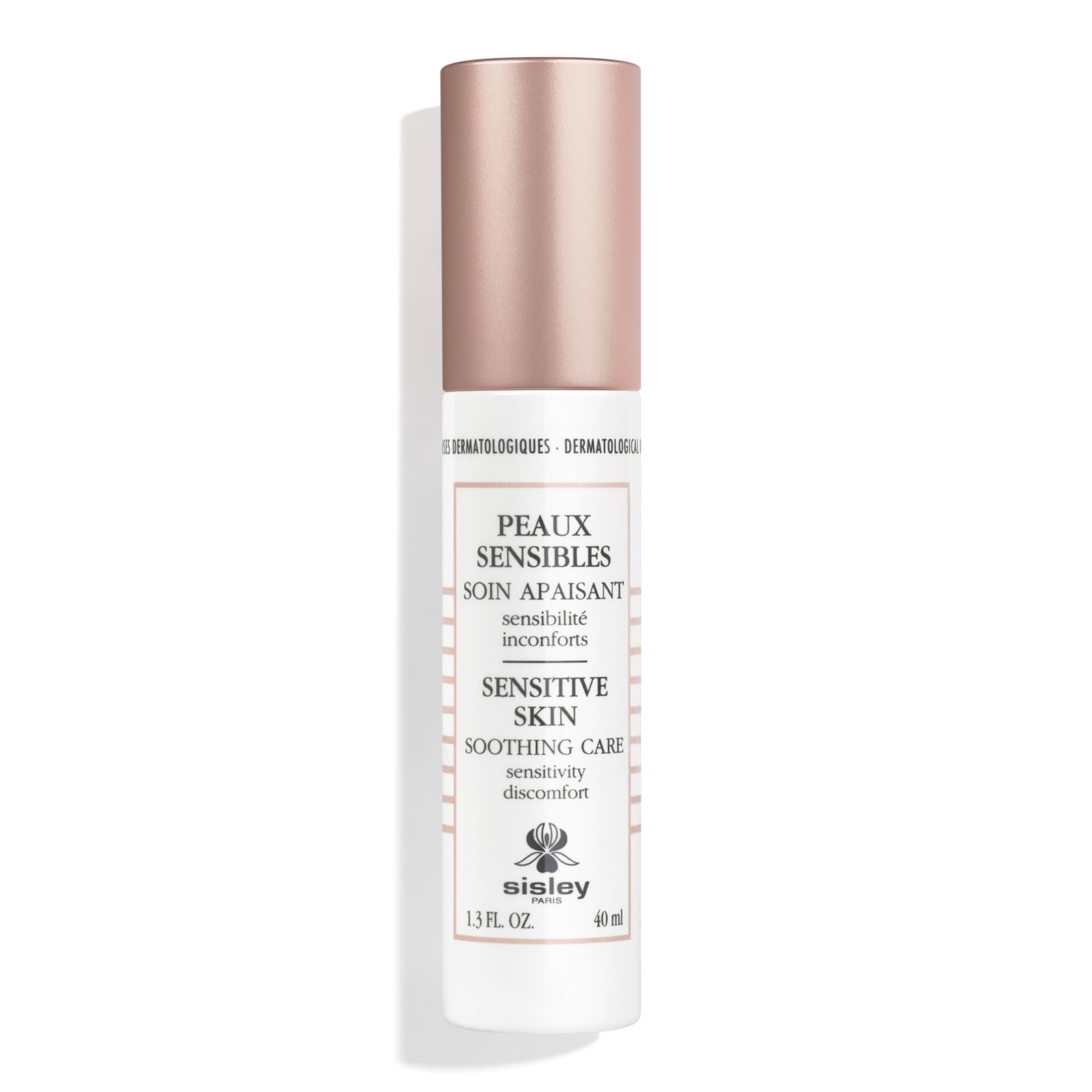 Sisley Paris Sensitive Skin Soothing Care bottle close-up for calm, hydrated skin.