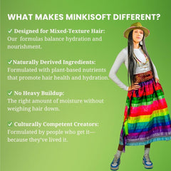 Frizz control demonstrated in humid conditions with MinkiSoft conditioner