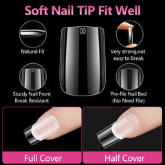 SITELENABY natural square nail tips with 15 sizes 00–13 for a precise fit