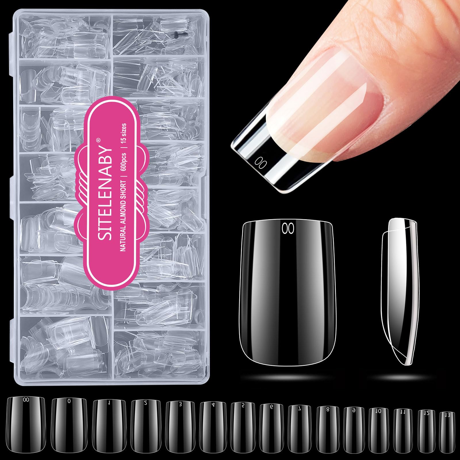 SITELENABY natural square nail tips, 600-piece box for durable wear and easy styling