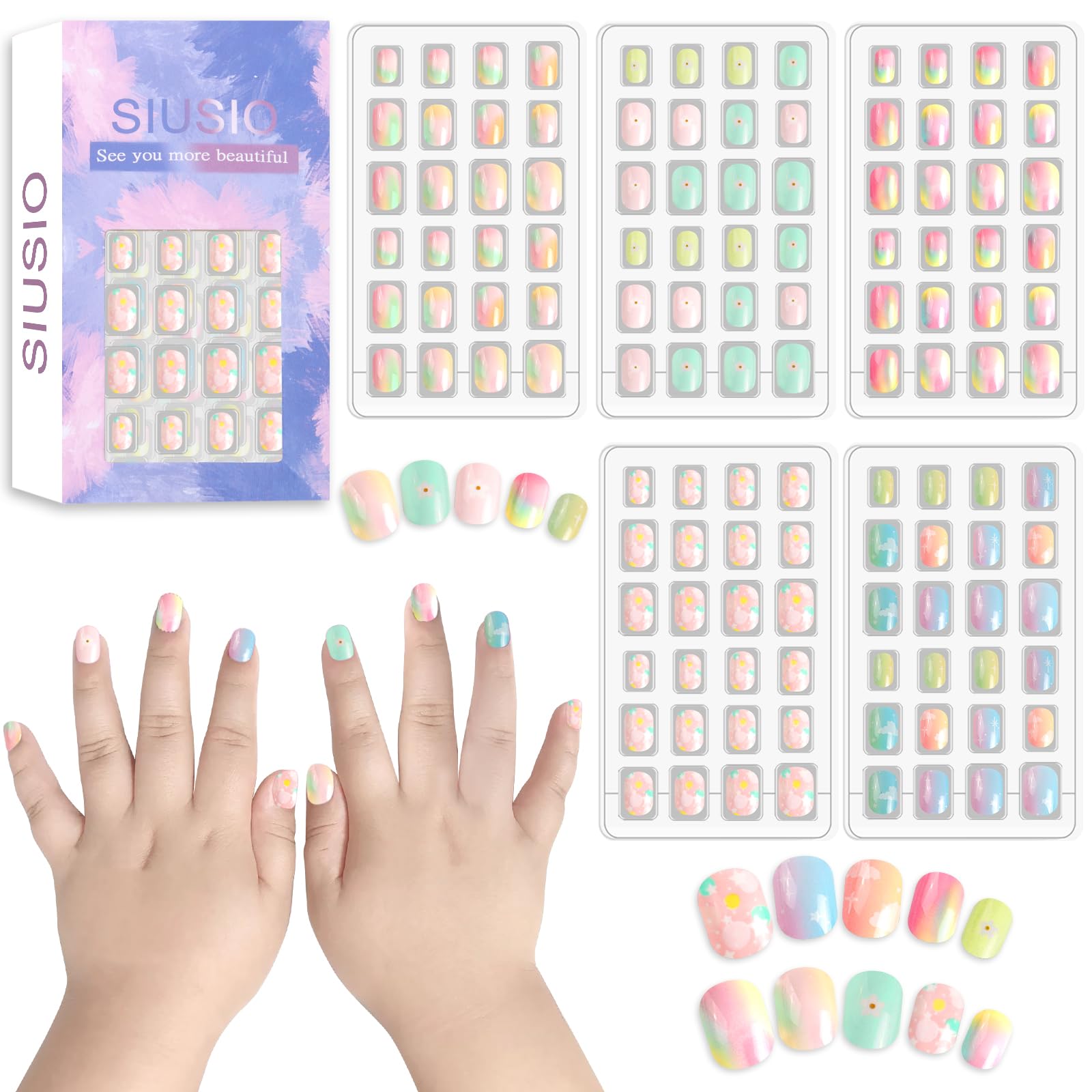 SIUSIO Gradient Paradise nails package front with rainbow tips for kids