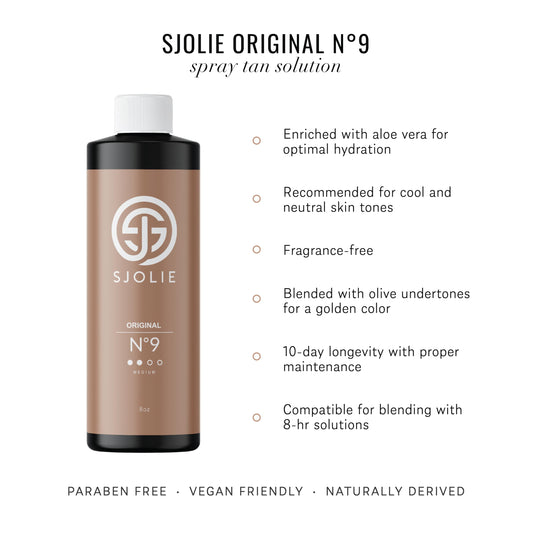 SJOLIE No.9 spray nozzle dispensing a smooth tan