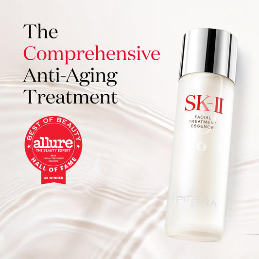 Close-up of the SK-II essence texture, showing a silky, lightweight feel on the skin.