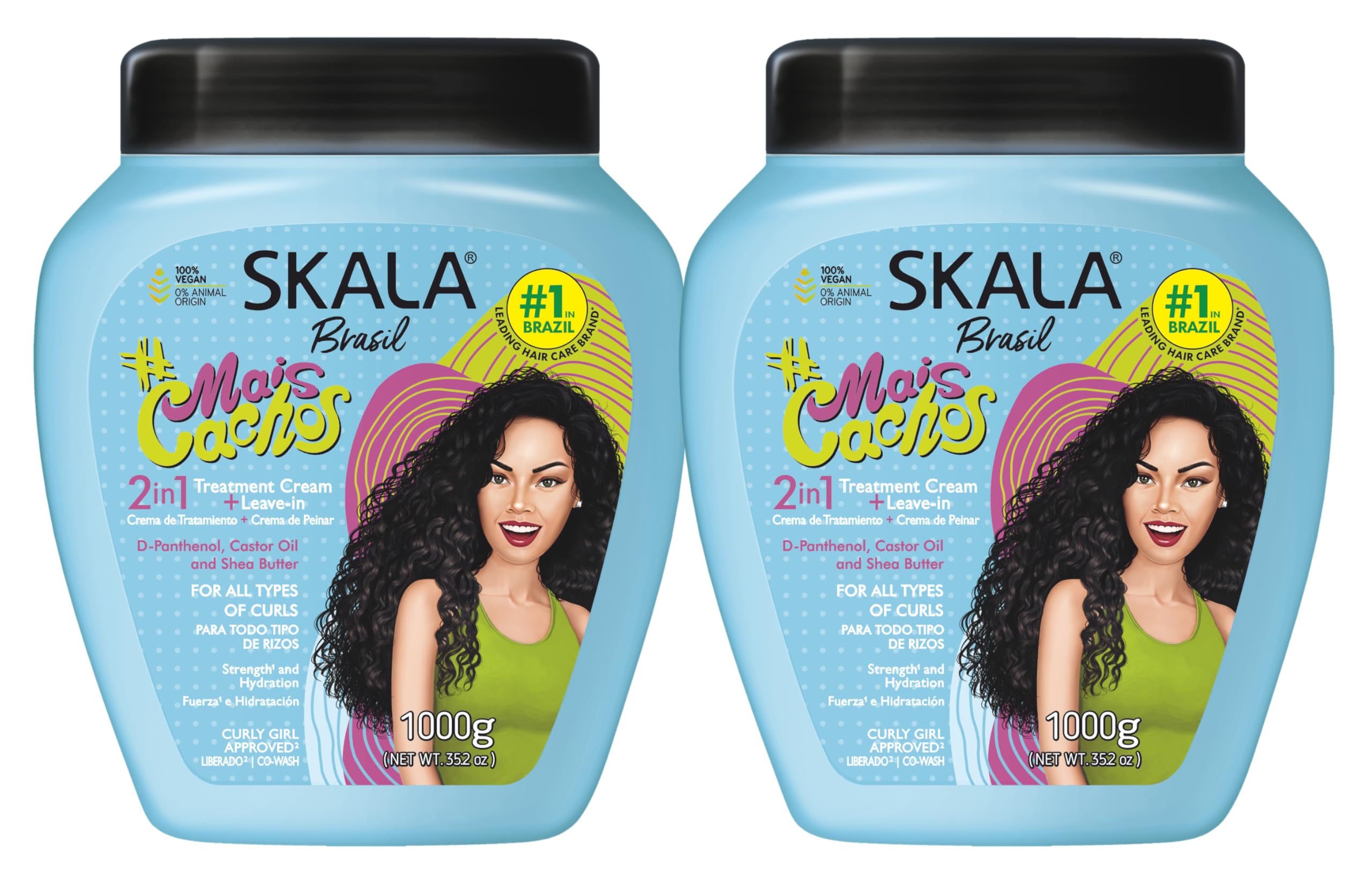 SKALA Mais Cachos bottle pour demonstrates deep hydration for defined curls.