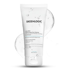Skeenlogic bottle displaying the 2% salicylic acid and 5% lactic acid exfoliating formula.
