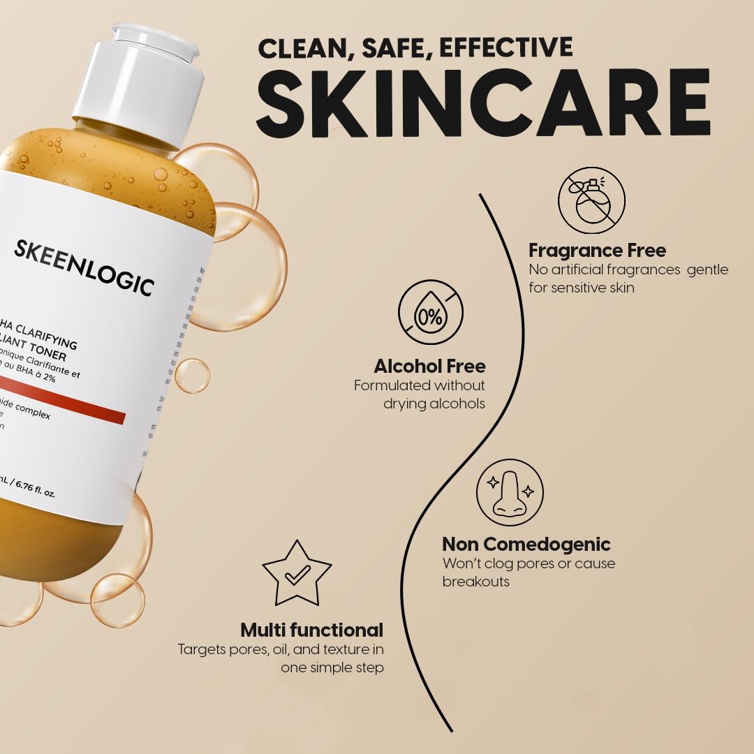 Skeenlogic bottle dispense scene illustrating gentle exfoliation routine