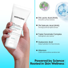 Skeenlogic ceramides and hyaluronic acid hydrate skin during exfoliation.