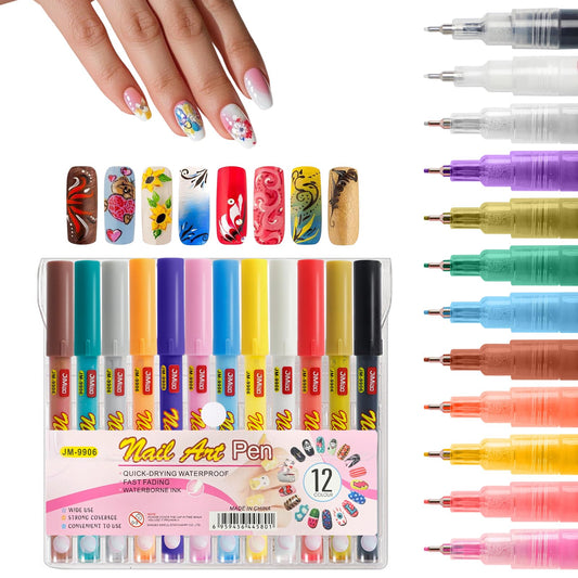 Sketchtastic 12-color nail art pen set front view for precise lines.