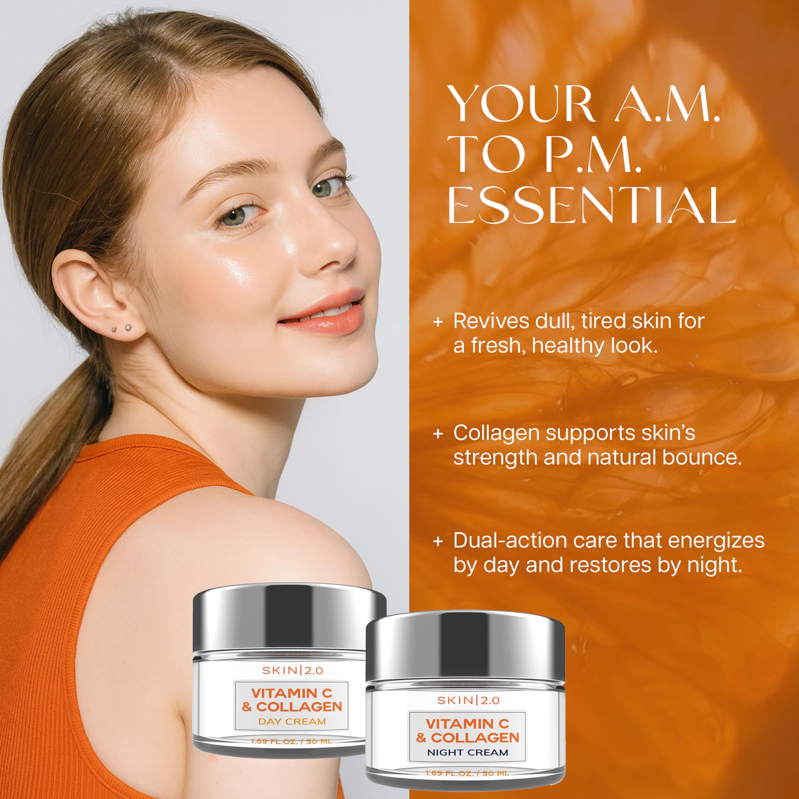 Skin 2.0 Cream texture close-up shows rich, velvety application.