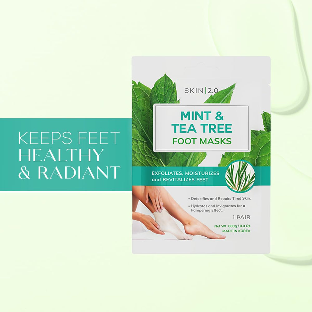 Skin 2.0 Foot Mask on feet delivers cooling, refreshing relief.