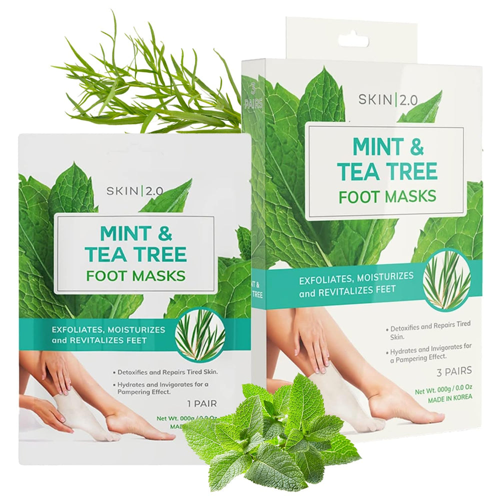 Skin 2.0 Tea Tree & Mint Foot Mask pack for soothing foot care.