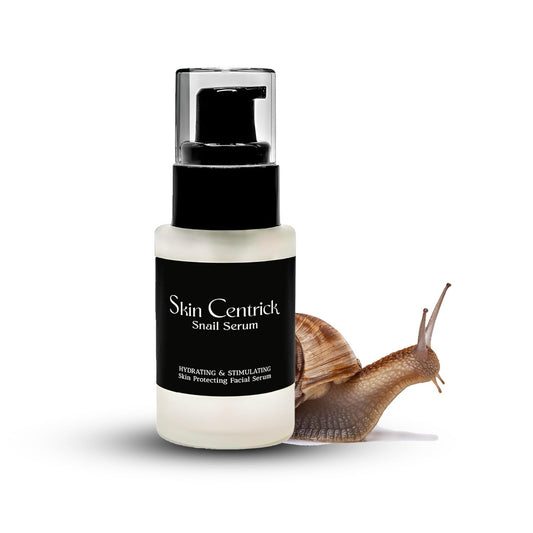 Skin Centrick Snail Mucin Serum bottle with dropper delivering daily hydration.