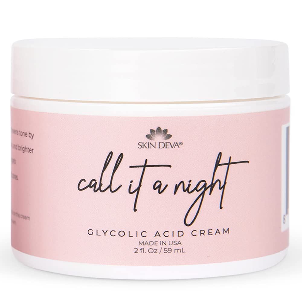 Skin Deva Glycolic Cream night application demonstrates gentle exfoliation for refreshed skin.
