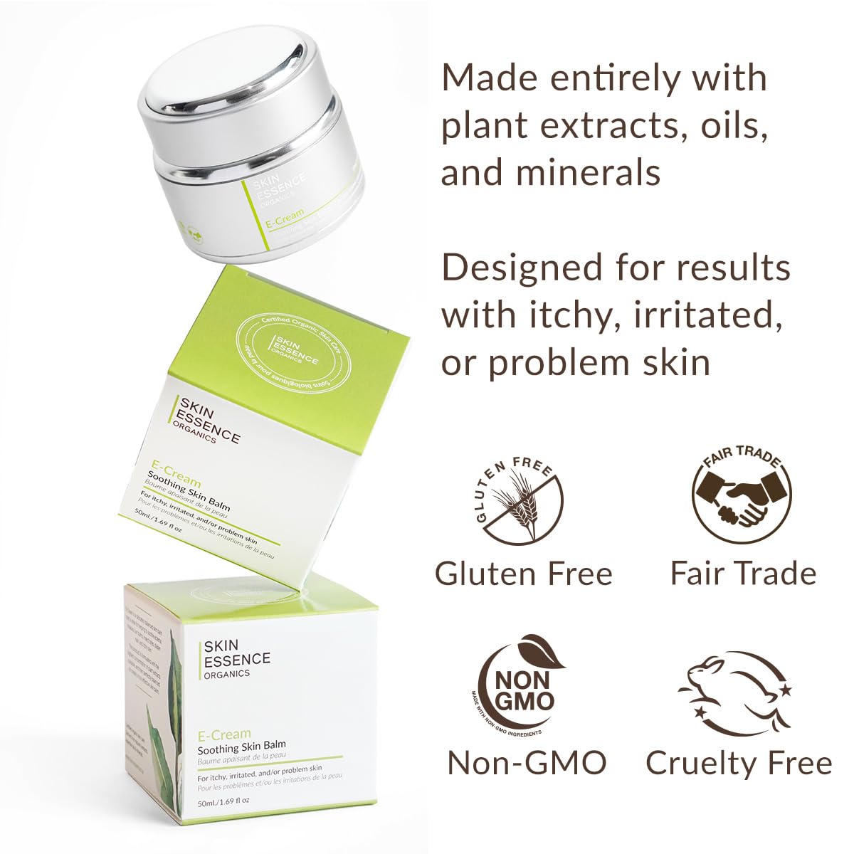 Leaping Bunny cruelty-free emblem beside E-Cream bottle