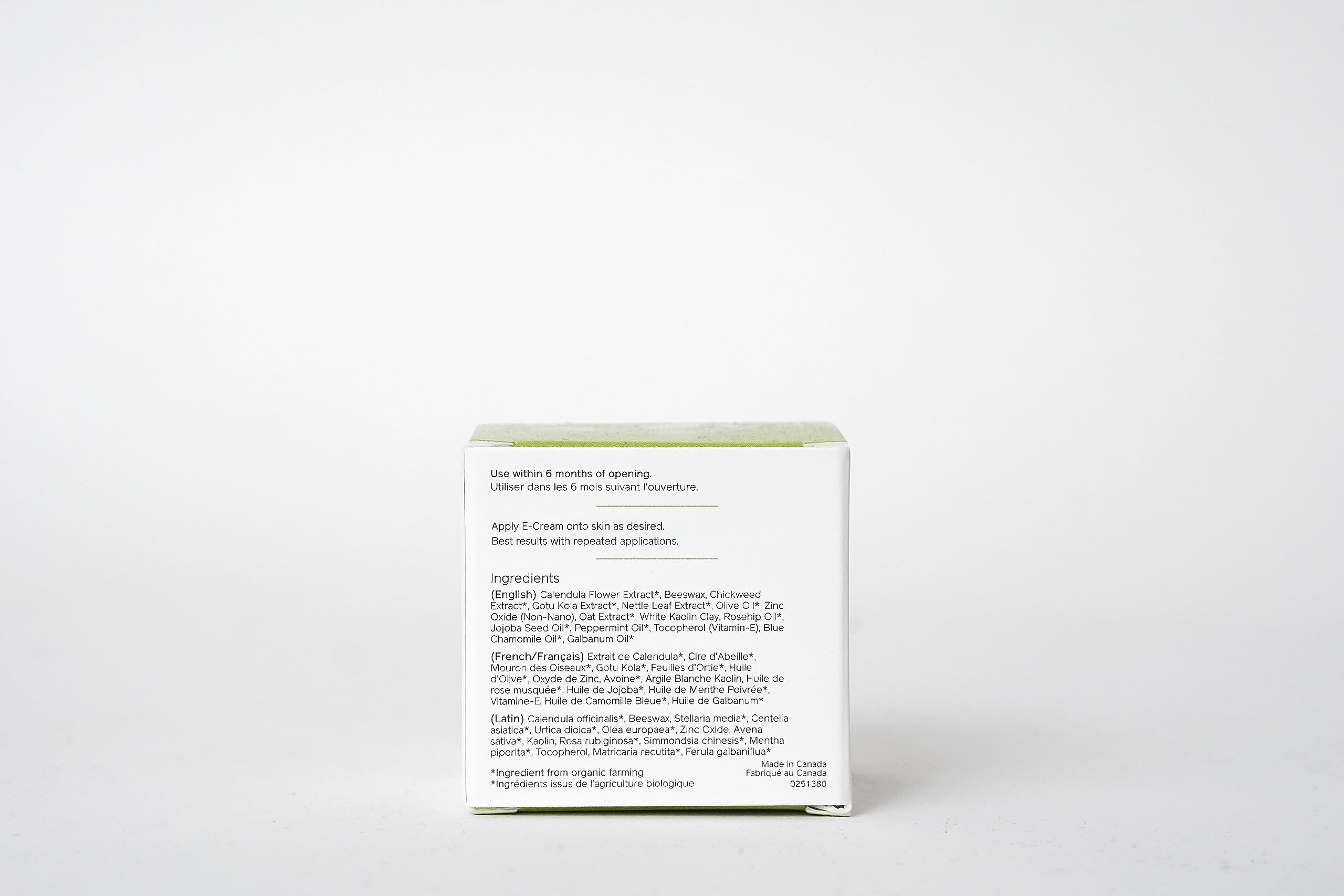 Jojoba and peppermint oils on E-Cream label for refreshing feel