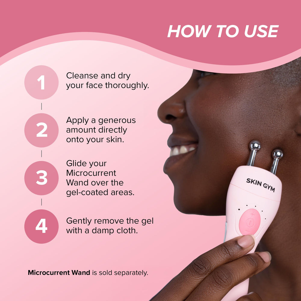 Skin Gym microcurrent device gliding over skin with gel