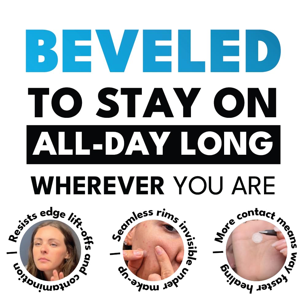 Beveled edge patch adheres securely to the skin.
