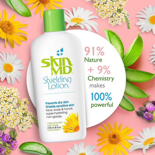 Skin MD Shielding Lotion packaging on shelf, fragrance-free daily moisturizer