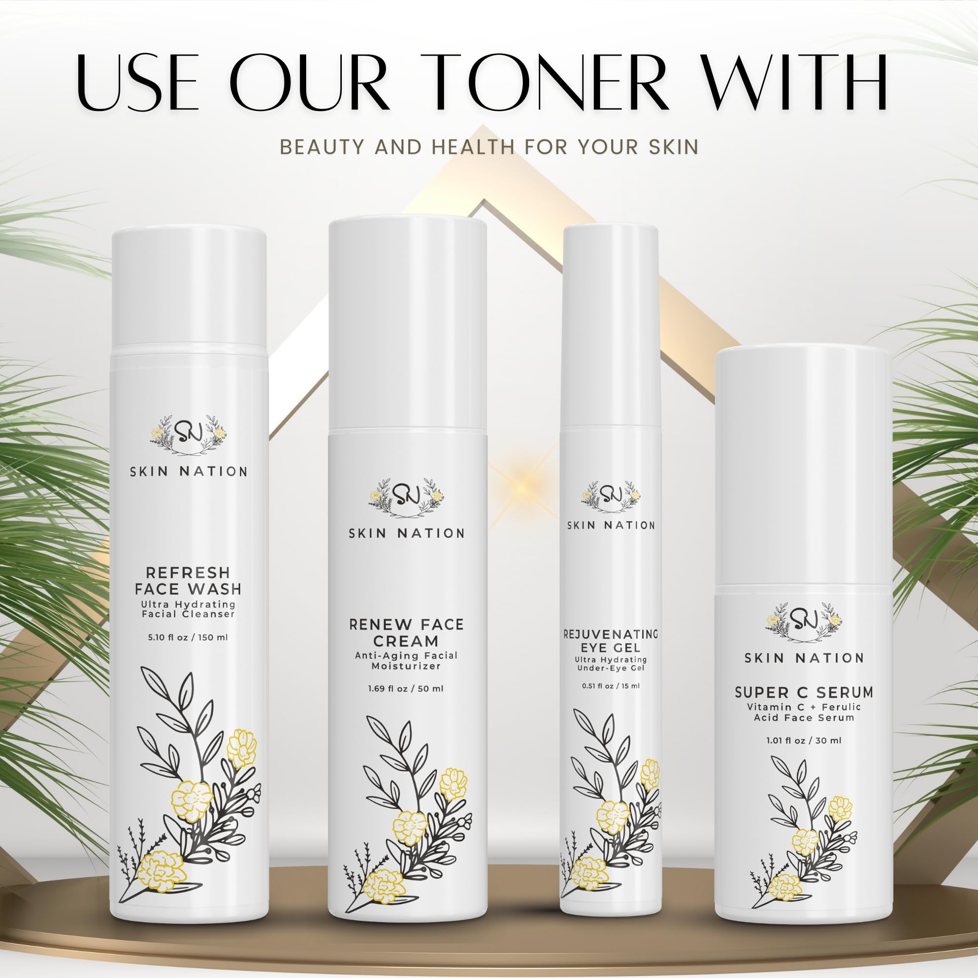 Skin Nation Chamomile-infused toner with chamomile flowers signals gentle care