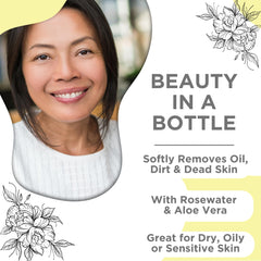 Skin Nation Rosewater Toner with rose petals suggesting gentle daily hydration routine