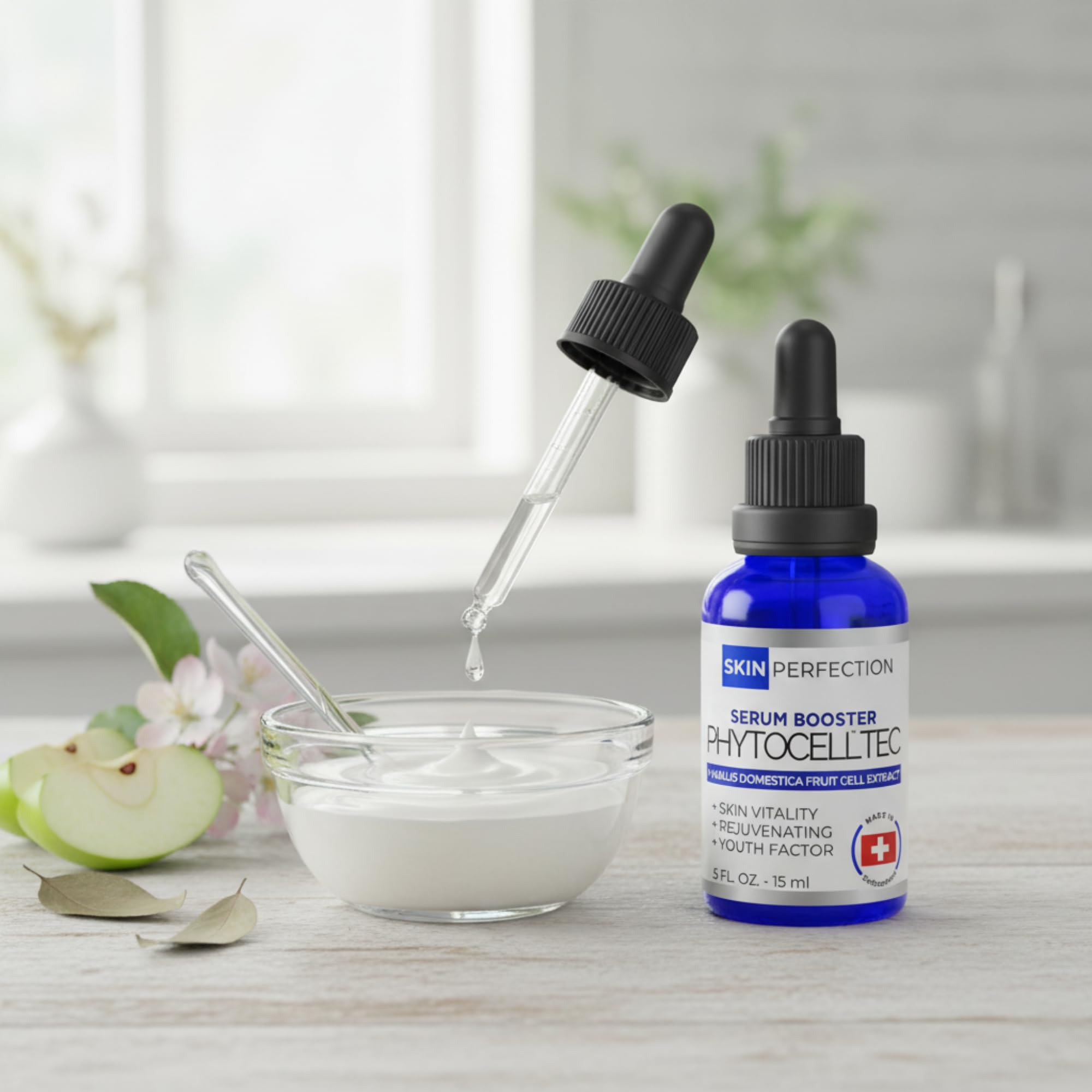 Skin Perfection anti-aging booster bottle illustrates potential to support skin resilience.