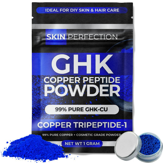 Skin Perfection GHK-Cu powder jar closeup for DIY serums and premium purity