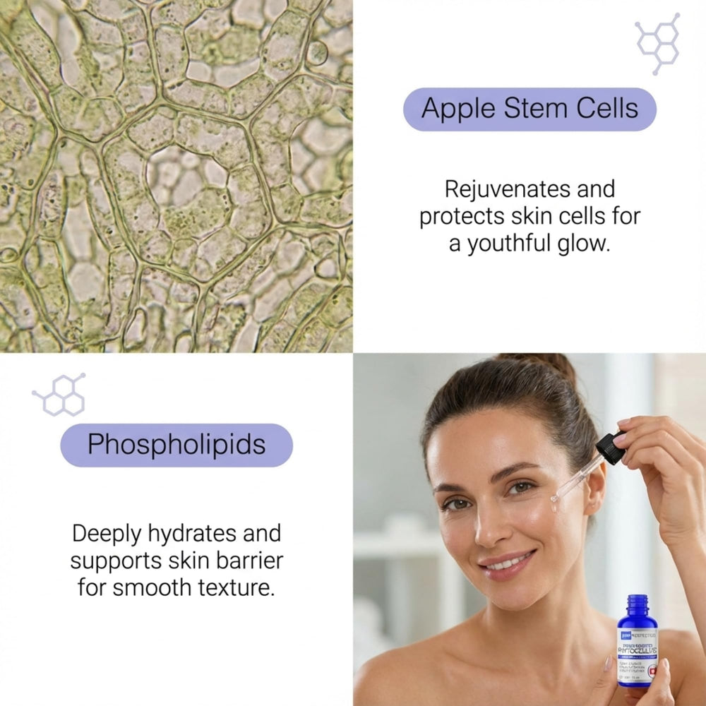 Skin Perfection hydration and firming serum close-up suggests smoother skin texture.