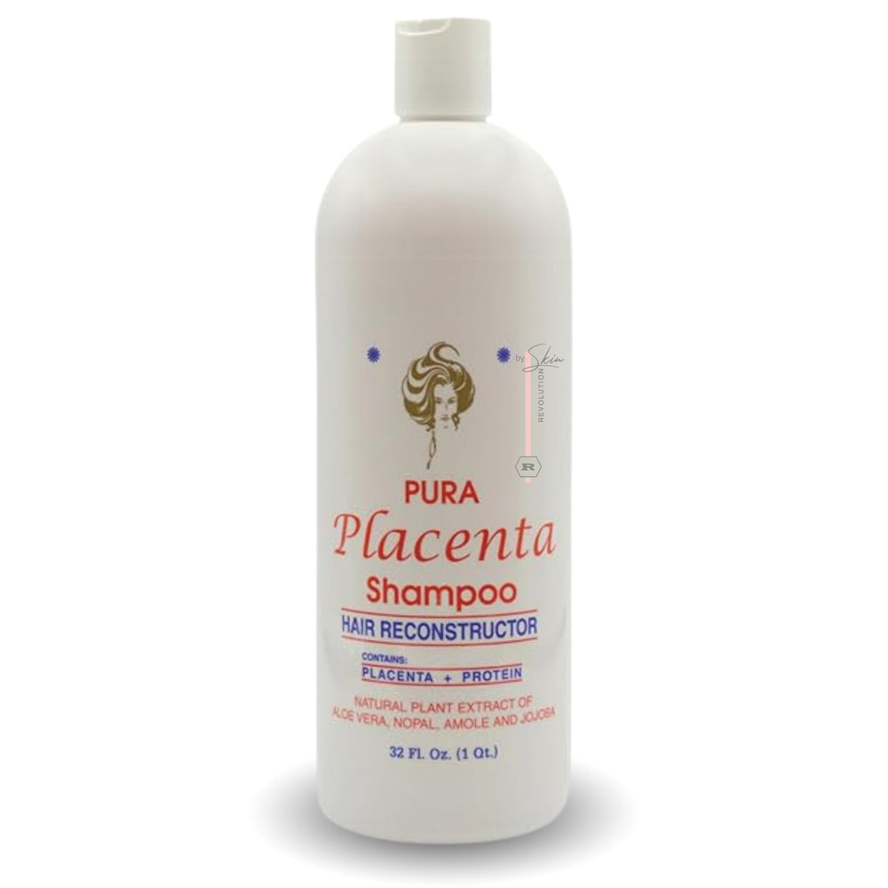 Skin Revolution Cabellina Pura Placenta Shampoo bottle front, highlighting reconstruction for damaged hair