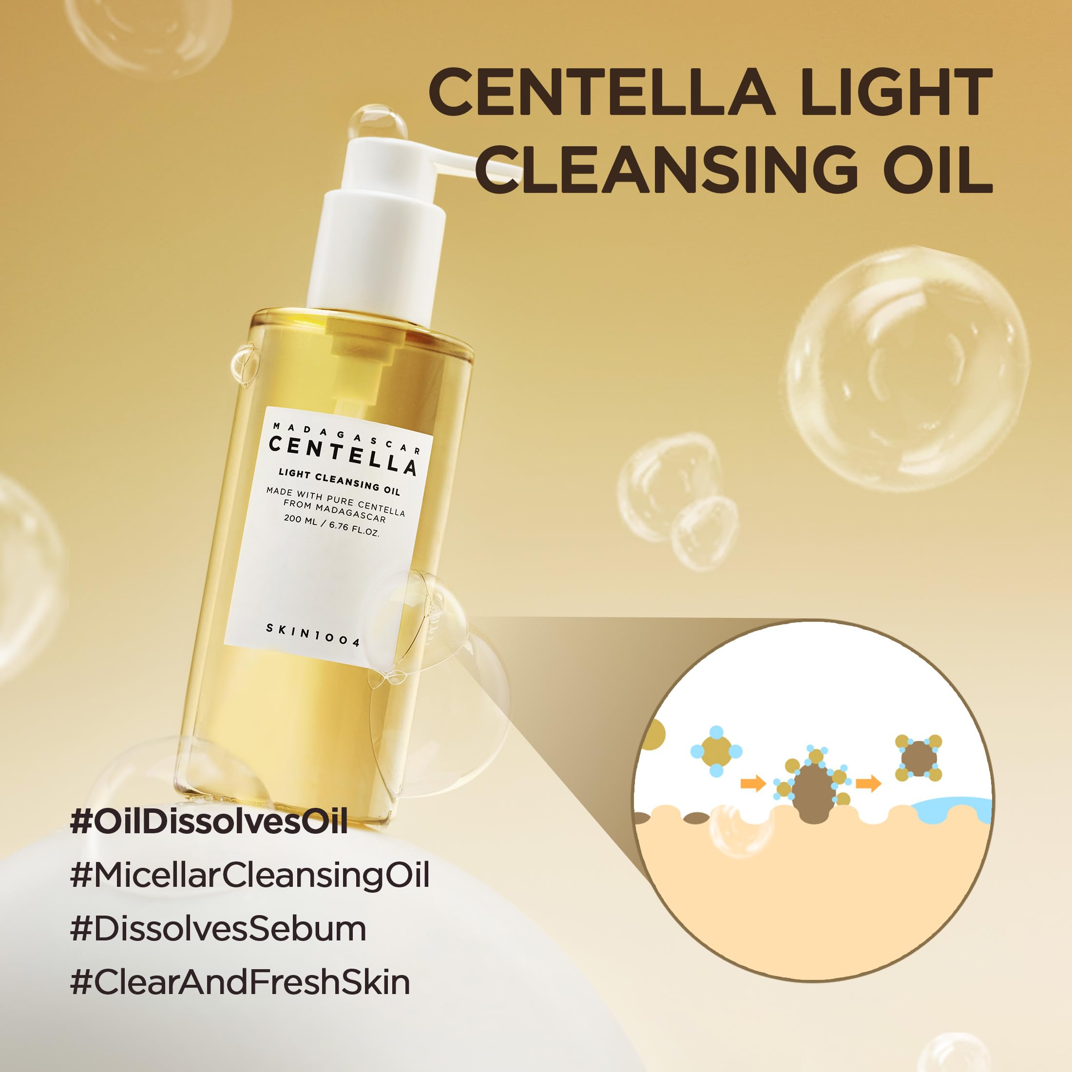 SKIN1004 Centella Light Cleansing Oil texture shown as lightweight for daily cleansing.