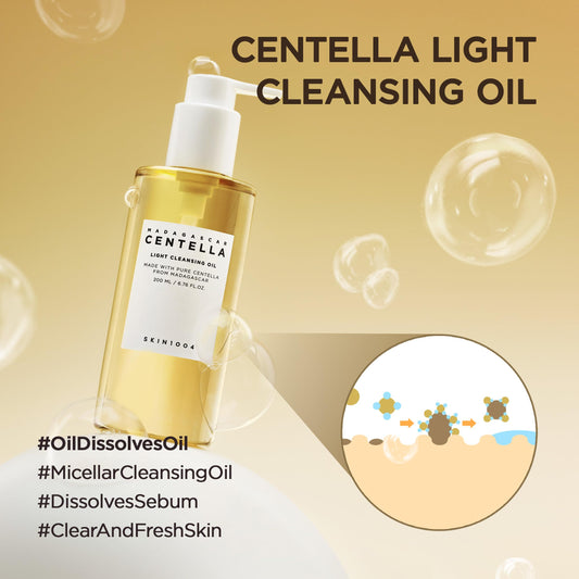 SKIN1004 Centella Light Cleansing Oil texture shown as lightweight for daily cleansing.