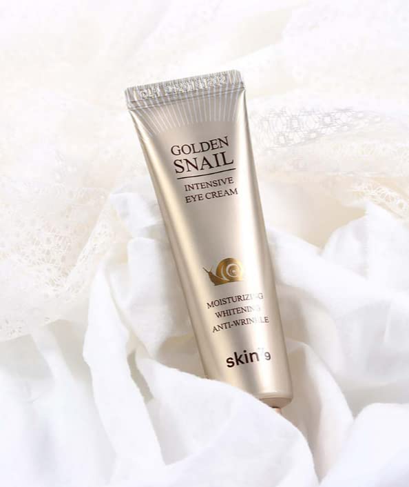 Closeup of SKIN79 Golden Snail Intensive Eye Cream jar showing rich texture.