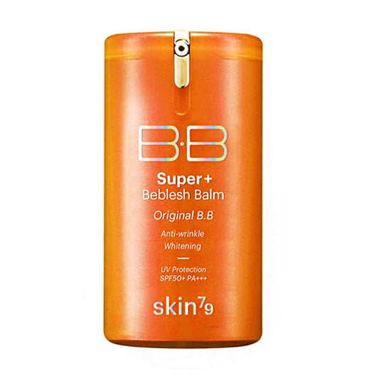 SKIN79 Super Plus Beblesh Balm Orange BB Cream jar showing rich shade 21 Yellow Beige for natural coverage