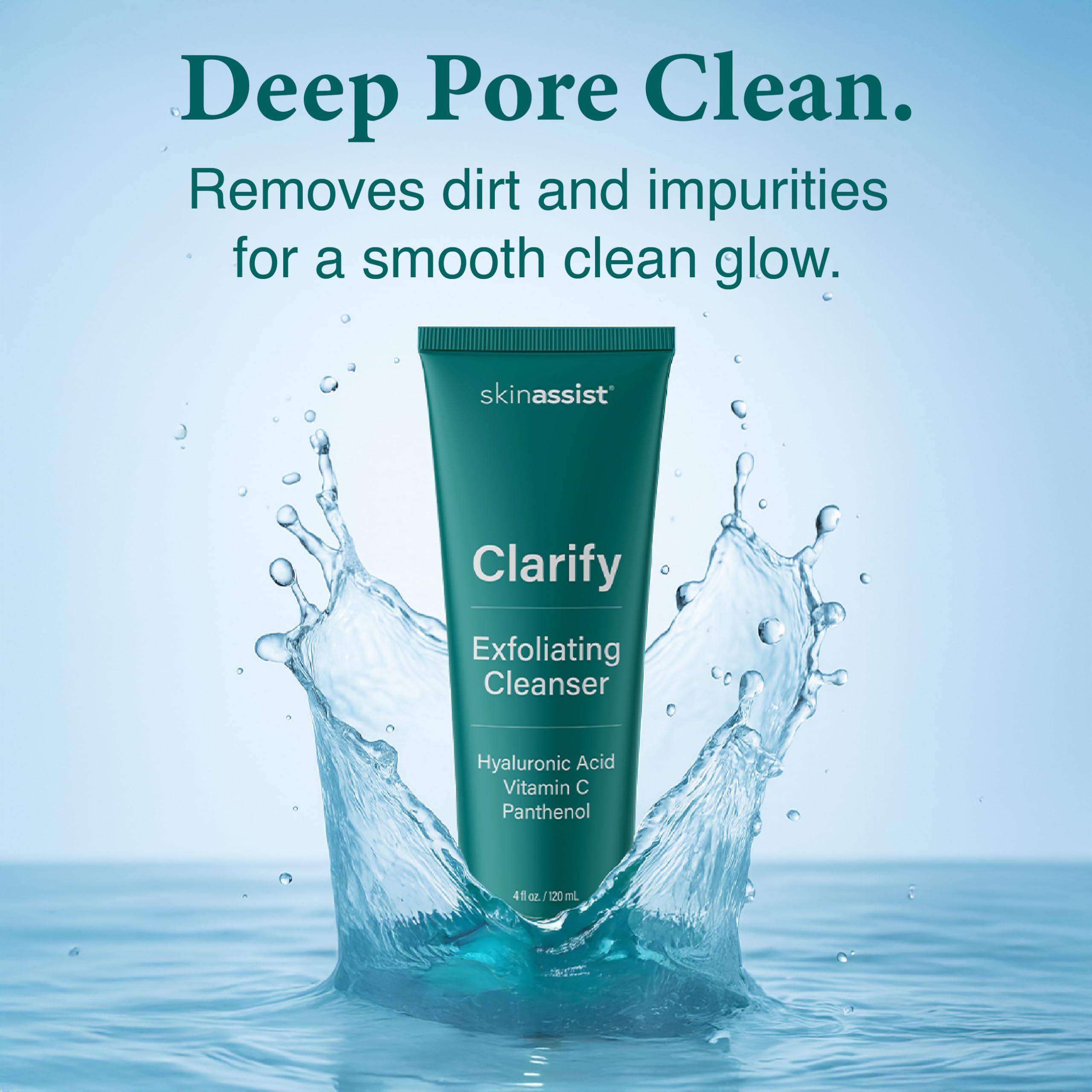 SkinAssist Clarify exfoliating-particles reveal micro-removal of buildup for smoother skin.
