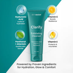 SkinAssist Clarify foam-lather demonstrates gentle cleansing and refreshing texture.