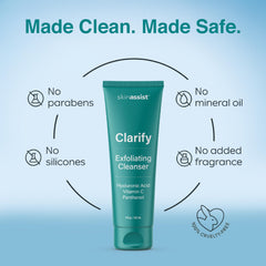 SkinAssist Clarify daily-face-cleanser usage shows simple routine integration.