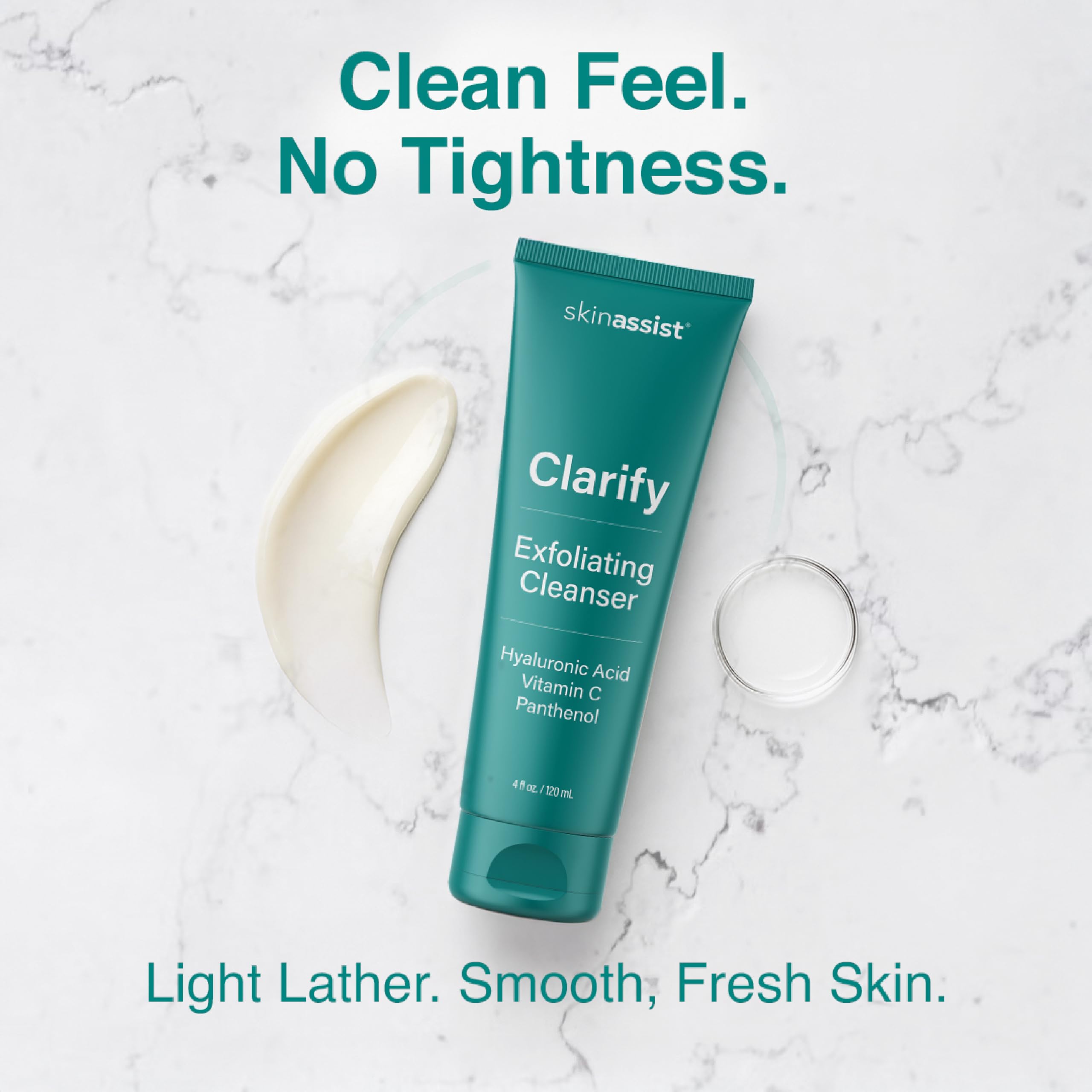 SkinAssist Clarify Vitamin-C-E ingredients support brightness and balanced skin.