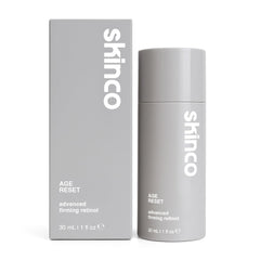 SkinCo Age Reset serum bottle showing time-release retinol for nightly use.