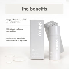 SkinCo Age Reset serum dropper releasing hydrating formula for plump, refreshed skin.