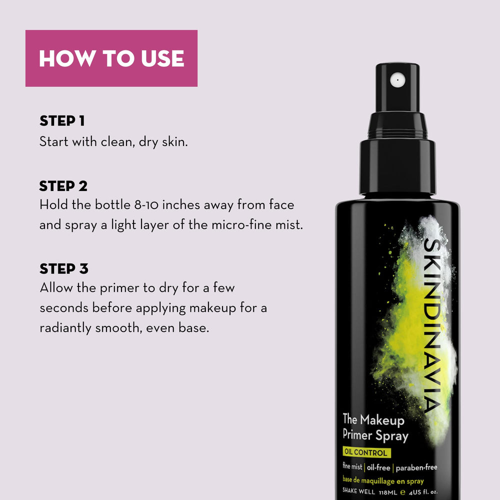 Skindinavia Primer Mist Application on face provides oil control and a smooth base.
