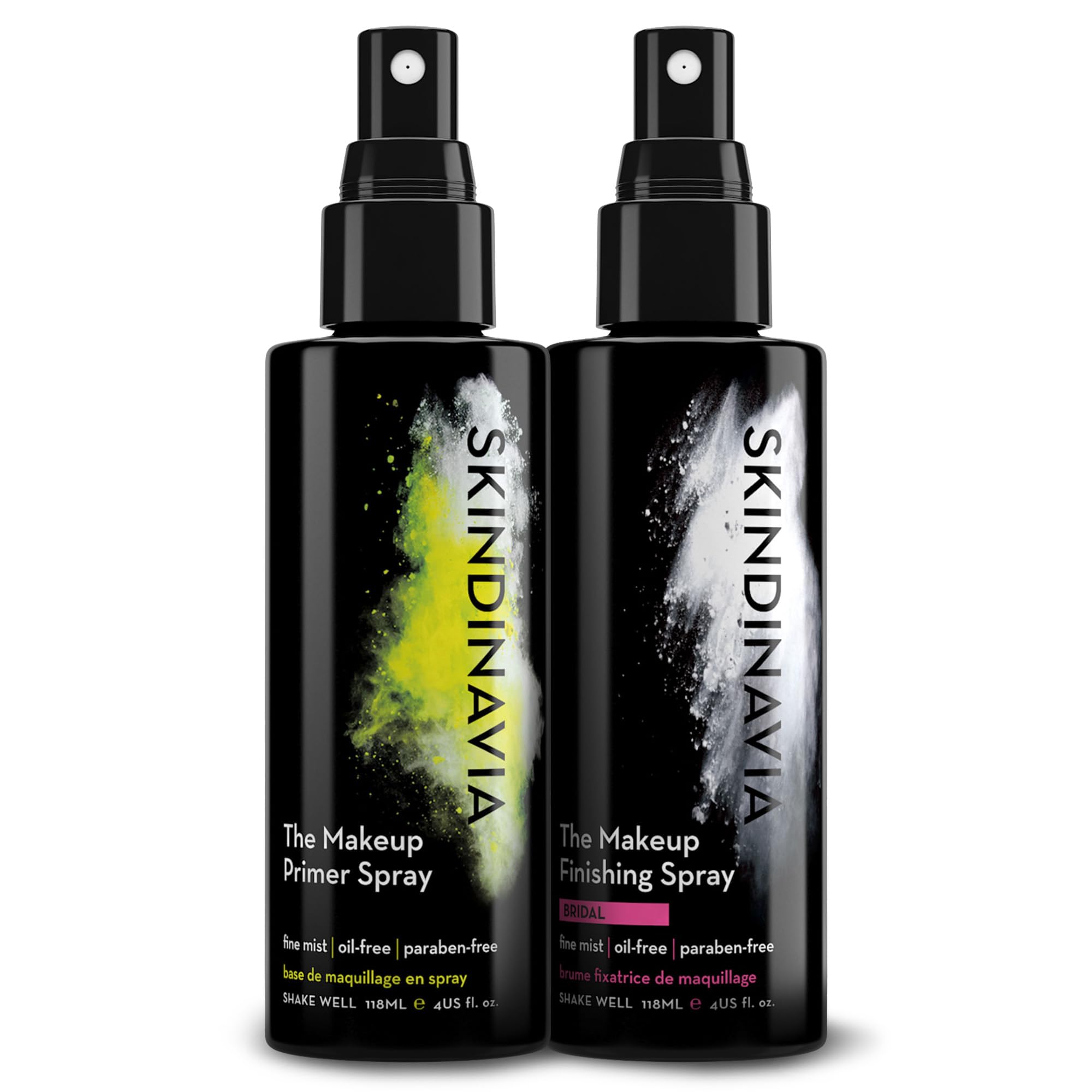 Skindinavia primer spray bottle close-up shows pore-minimizing, lightweight base prep.