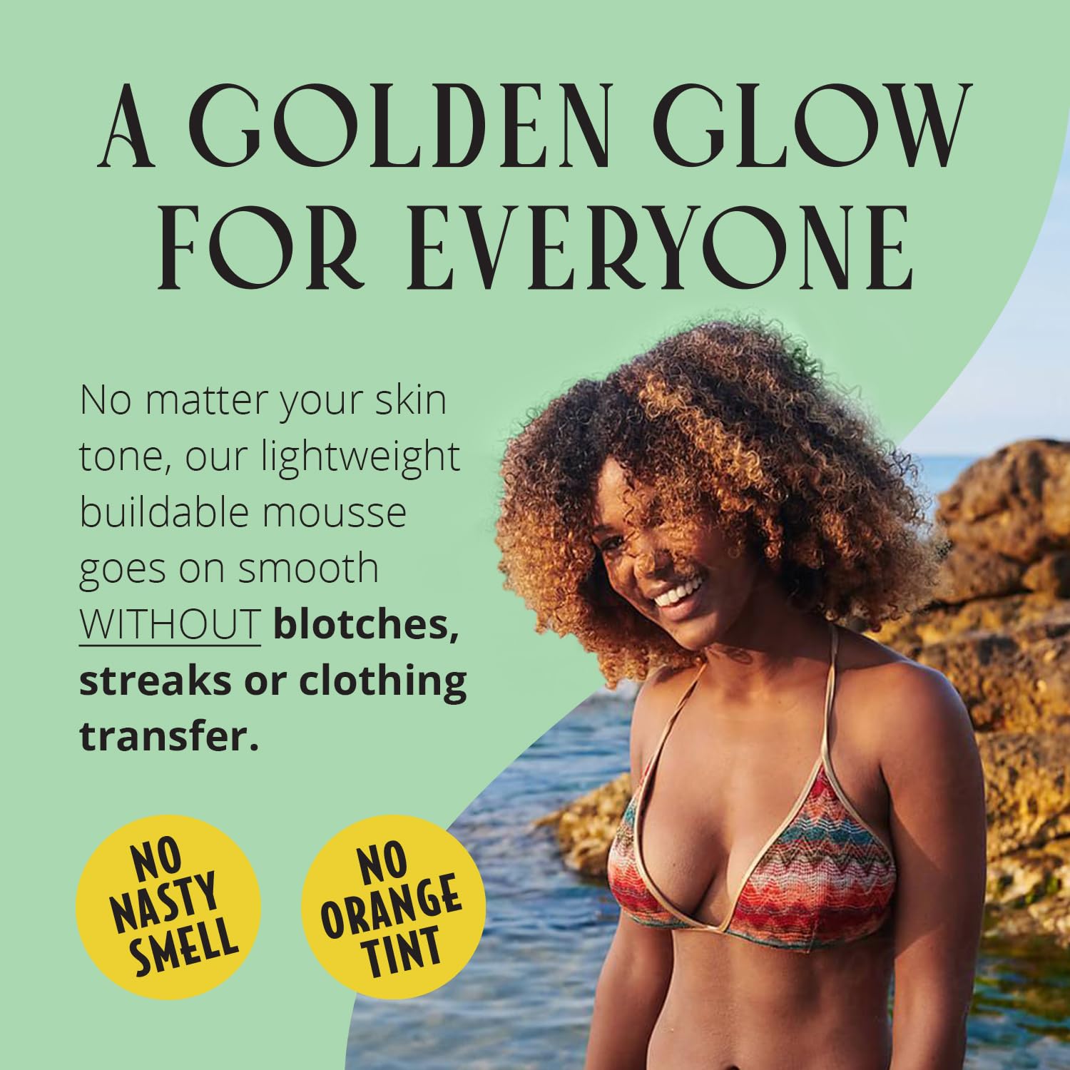Skinerals self tan mousse bottle label highlights organic ingredients