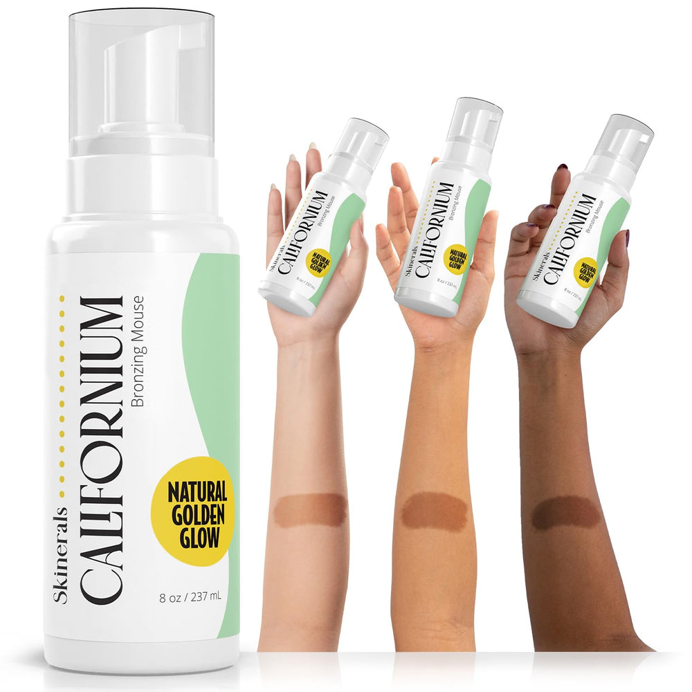 Skinerals mousse texture swatch reveals natural tan with streak-free finish